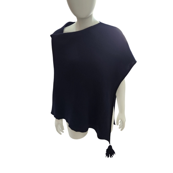 Balboni Bohemian Chic Italian Lux All Cashmere Asymmetrical Black Tassel Cape OS - Picture 13 of 13